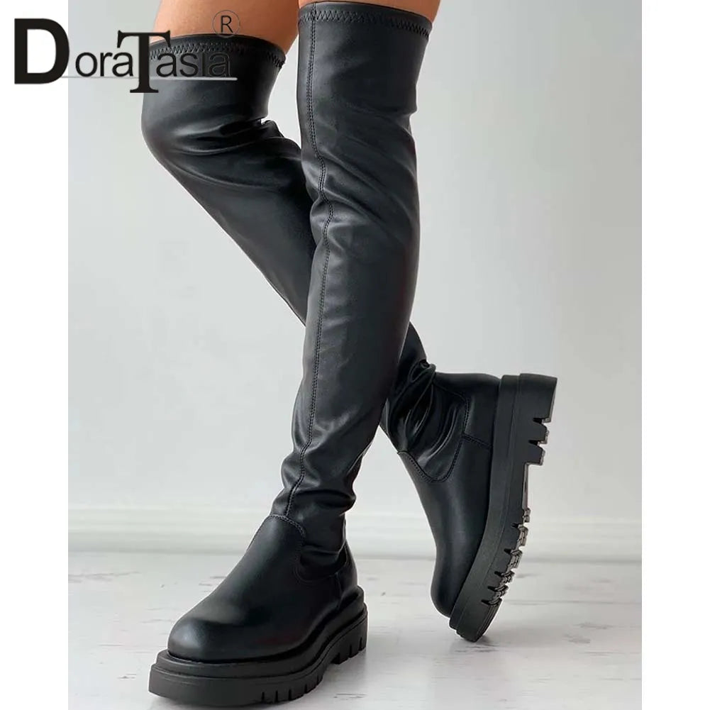 DORATASIA Platform Thigh High Boots
